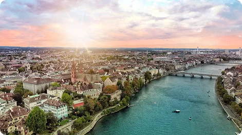 City river view encouraging healthcare professionals to access country-specific NovartisPro information.